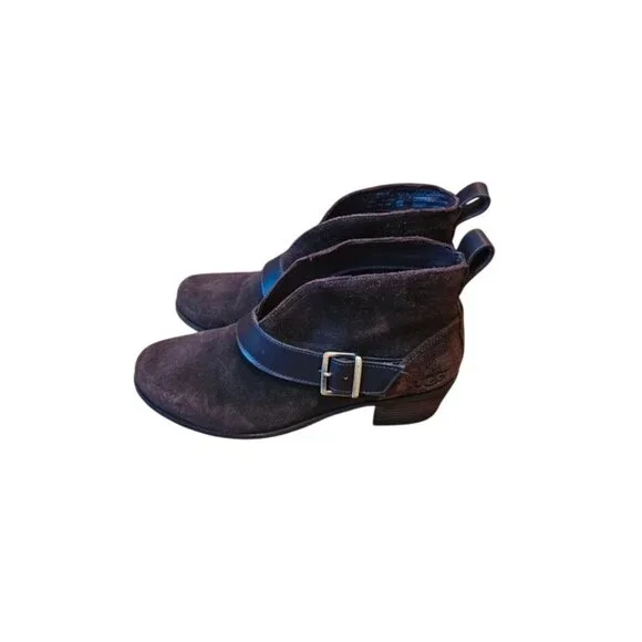 UGG Womens Brown Suede Ankle Boots With Shearling Lining & Buckle Strap Detail S - Picture 2 of 11